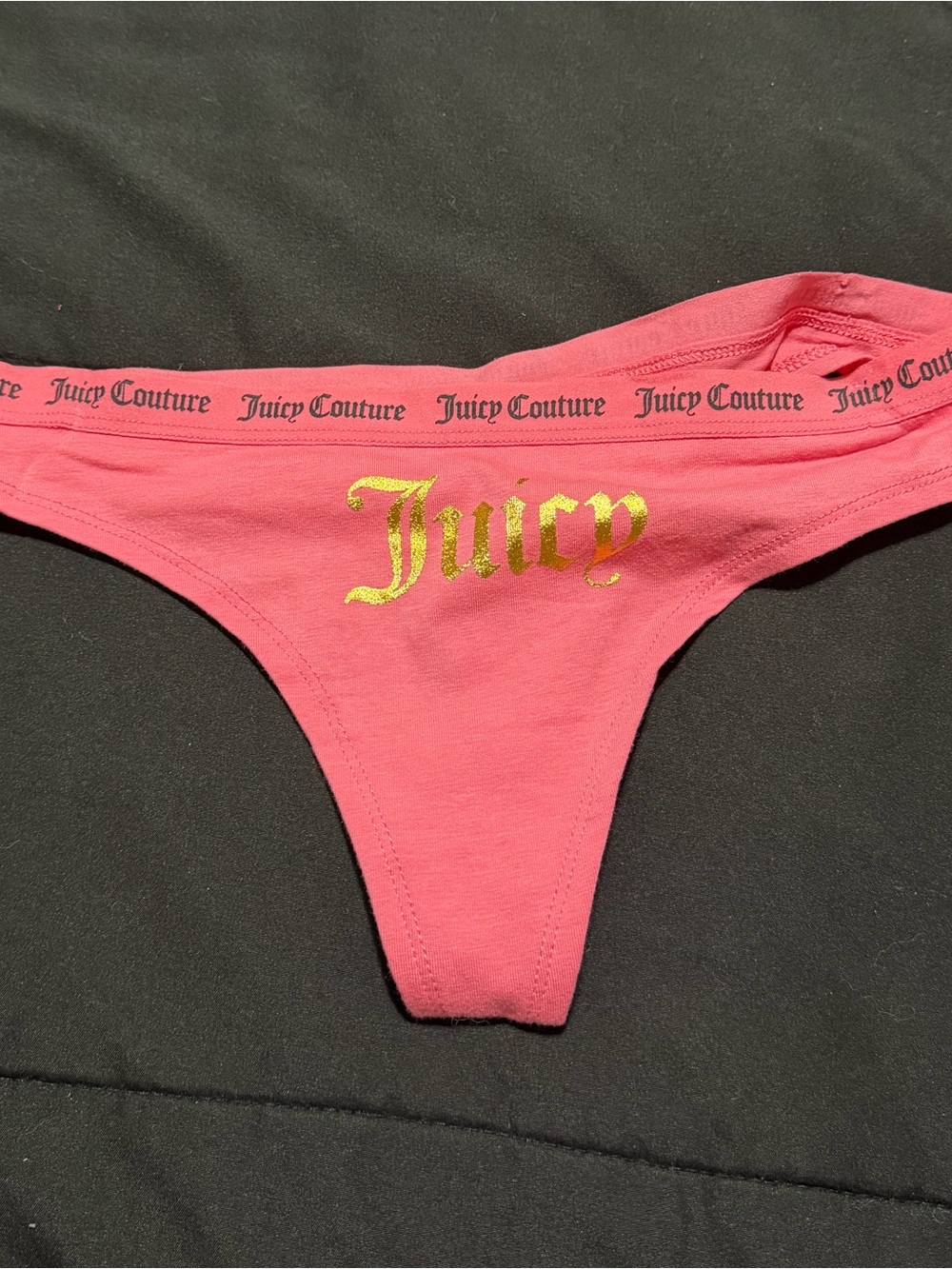 Juicy Couture Pink Thong with Gold 'Juicy' Logo